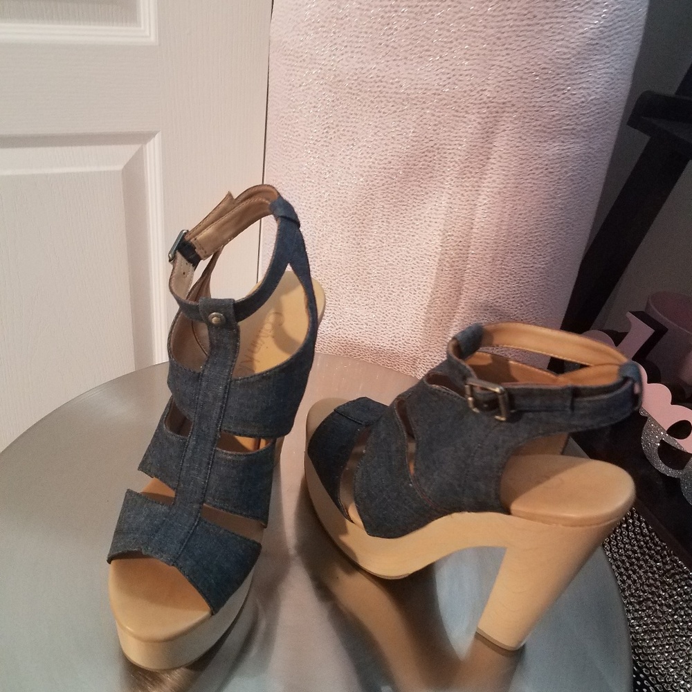 New Calvin Klein denim chunky heels